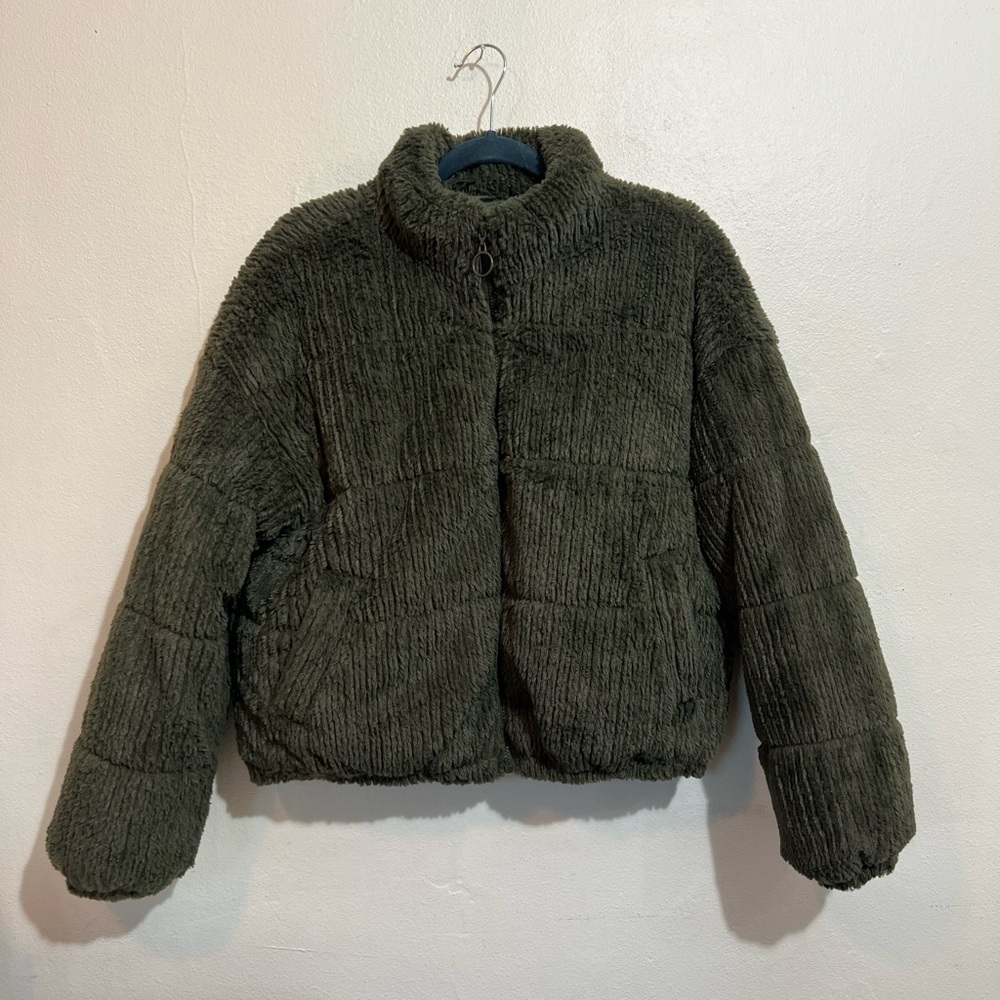Wild Fable Faux Fur Teddy Bomber Jacket Green